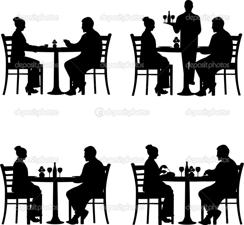 Business People Silhouette Sitting at Tables