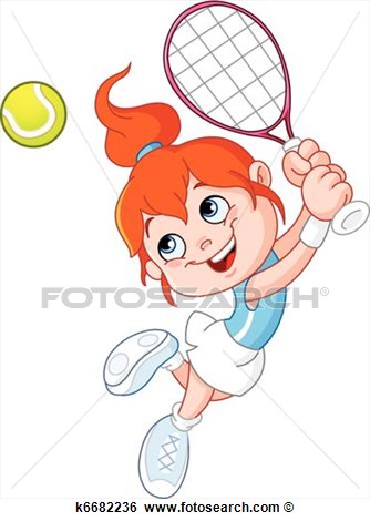 Cartoon Girl Playing Tennis