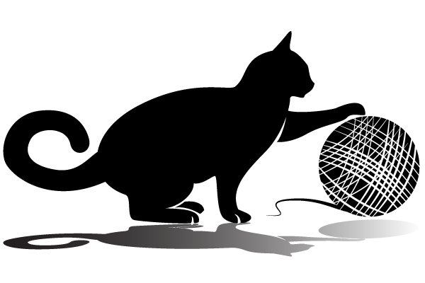 Cat Playing with Yarn Silhouette Vector