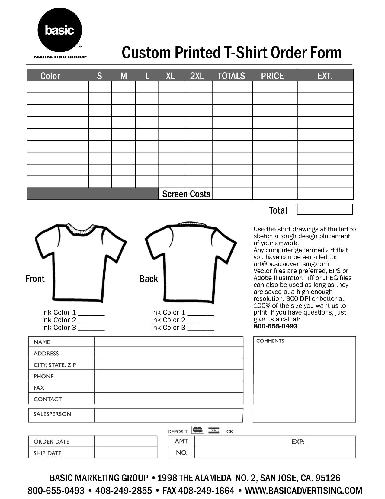 Custom T-Shirt Order Form Template Custom T-Shirt Order Form Template