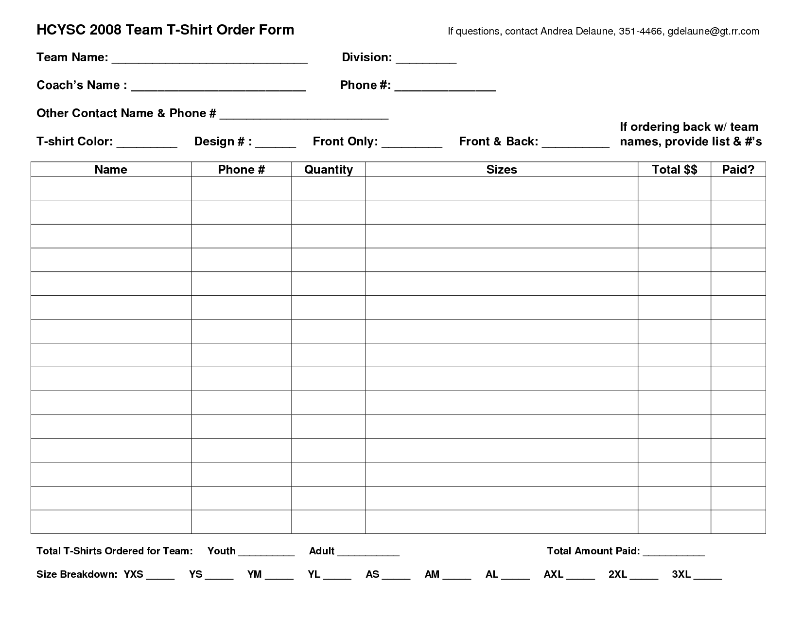 Excel Shirt Order Form Template Excel Shirt Order Form Template