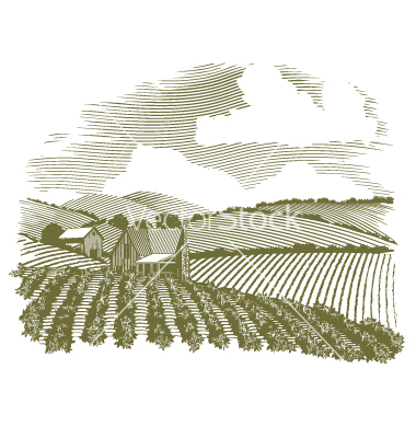 Farm Woodcut Vector Field