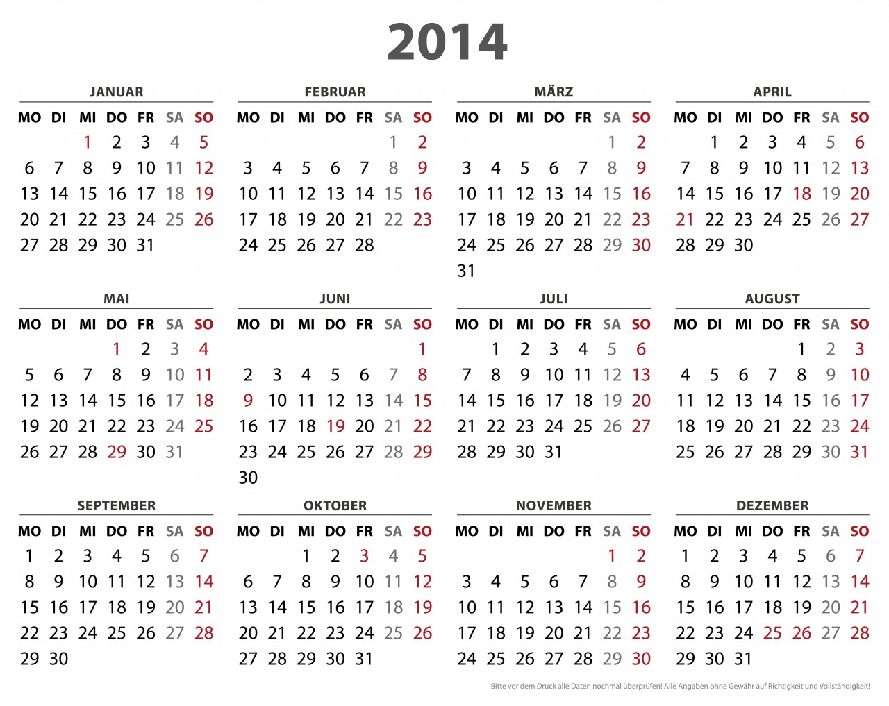Free 2014 Calendar by Month Free 2014 Calendar by Month