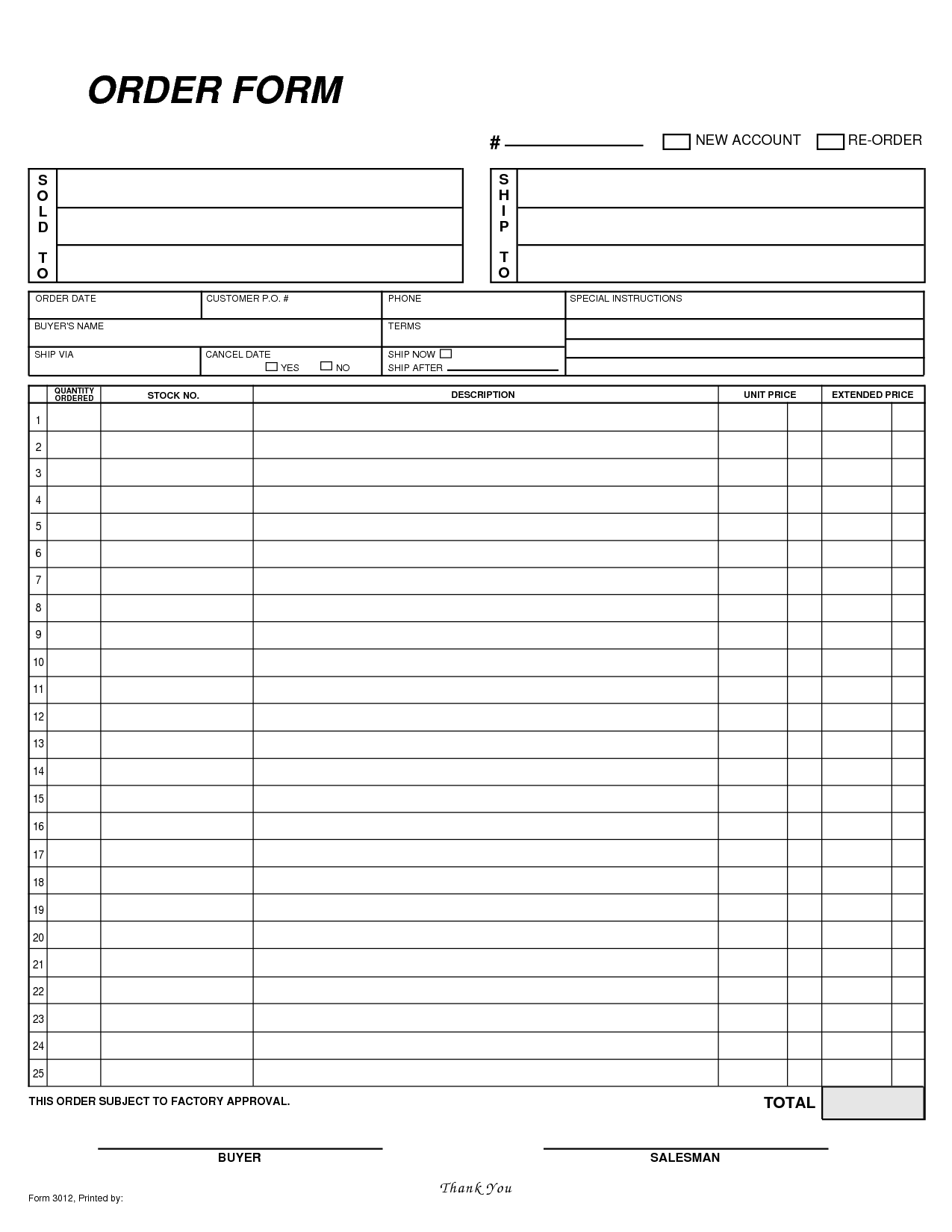 Free Blank Order Form Template