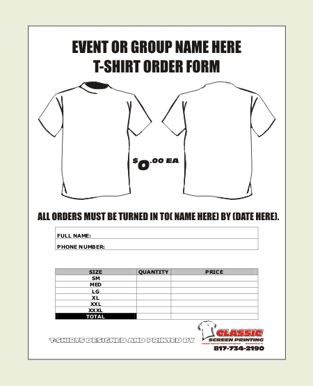 Free Shirt Order Form Template