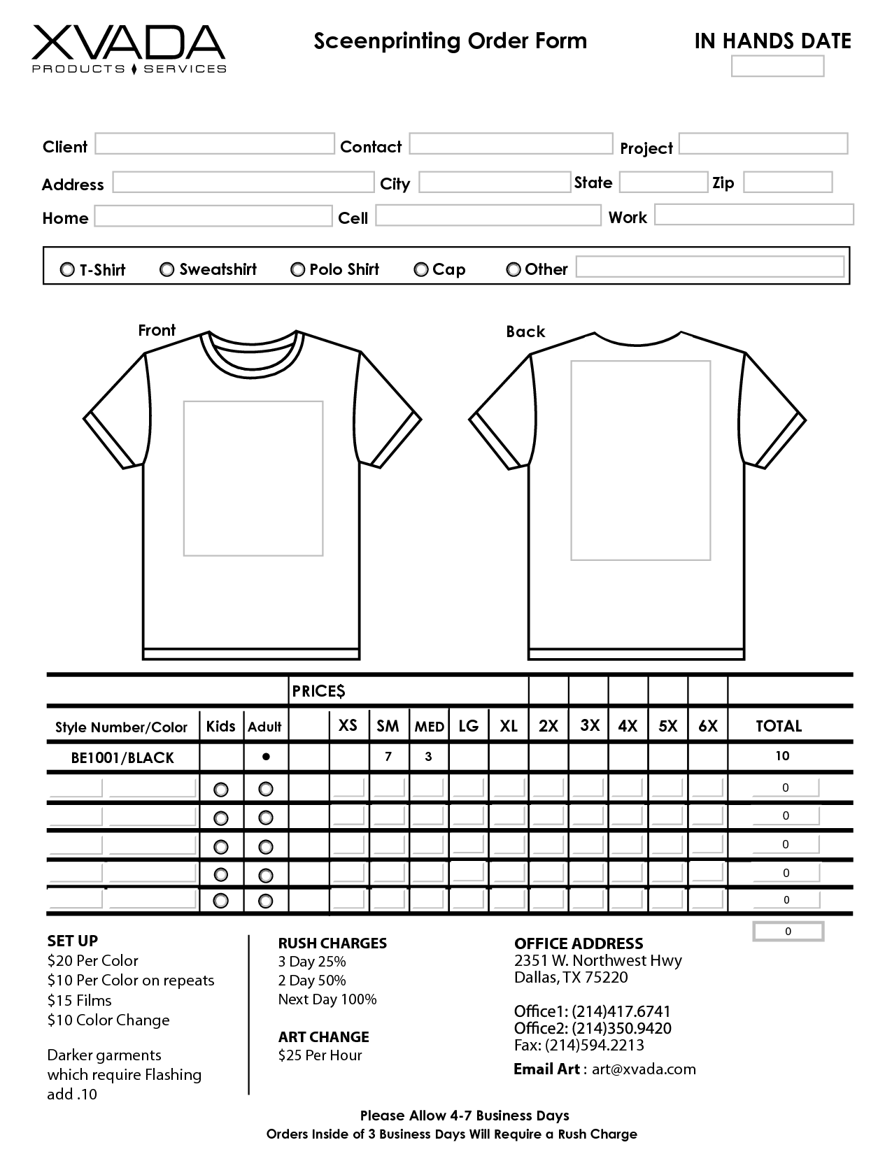 T shirt order forms template free