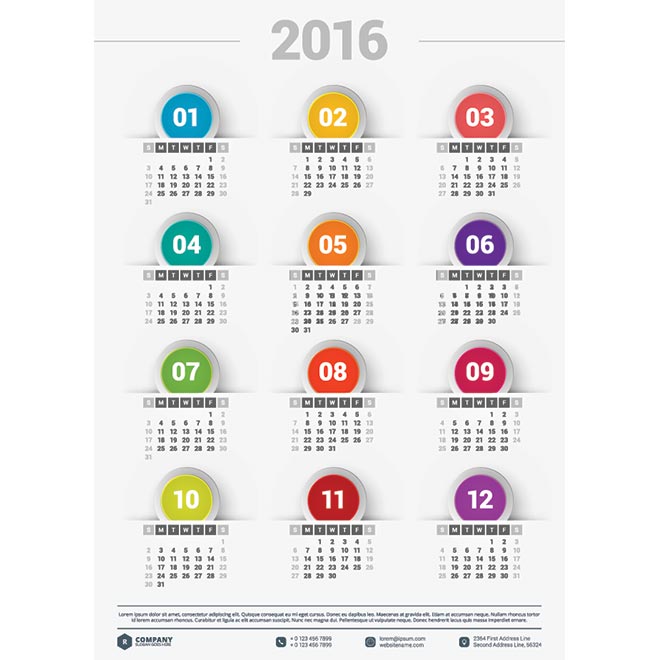 Free Vector Calendar 2016