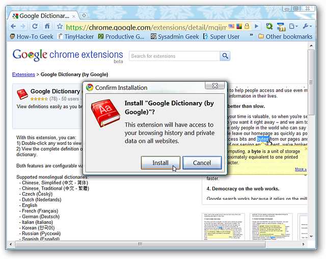 Google Chrome Dictionary