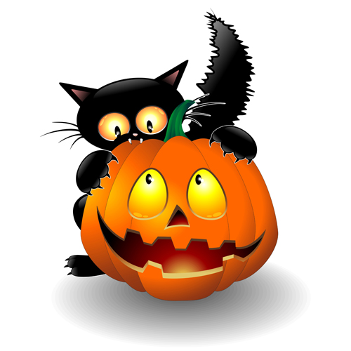 Halloween Pumpkins and Cats Cartoons