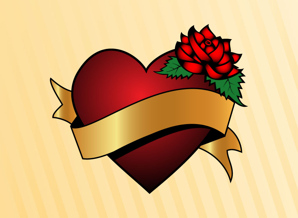 Heart with Banner and Rose