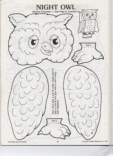 Owl Paper Bag Puppet Template