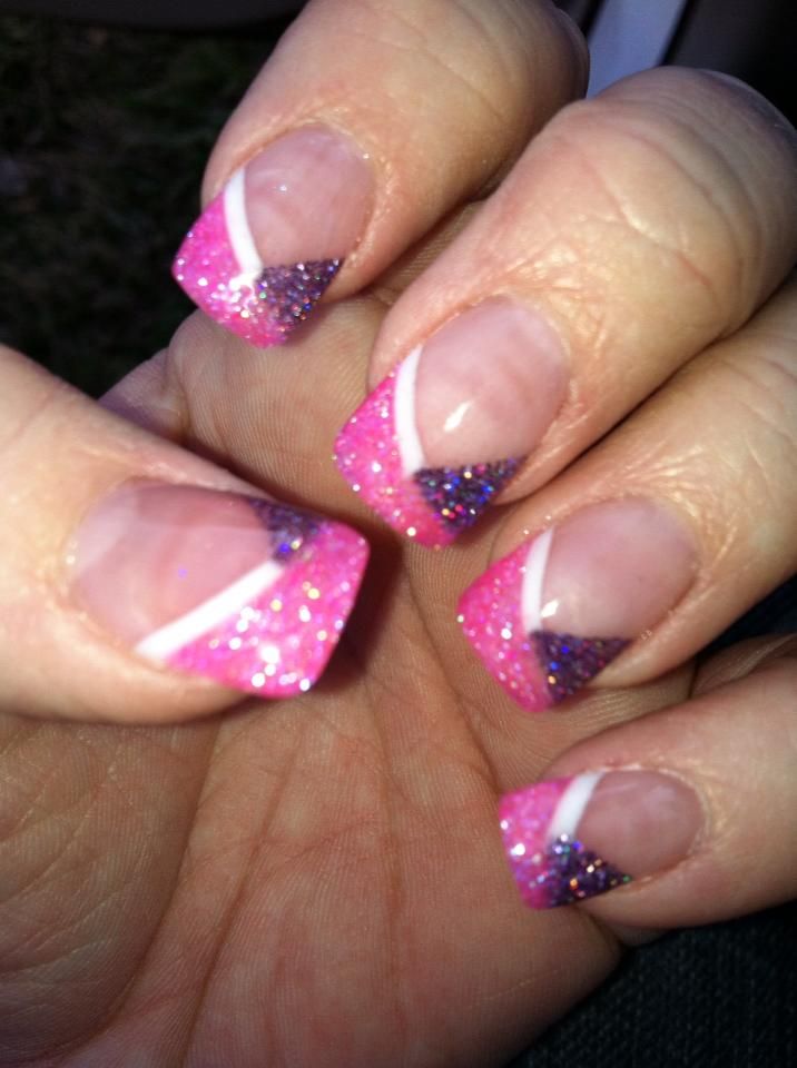 Pink and Purple Glitter Nails