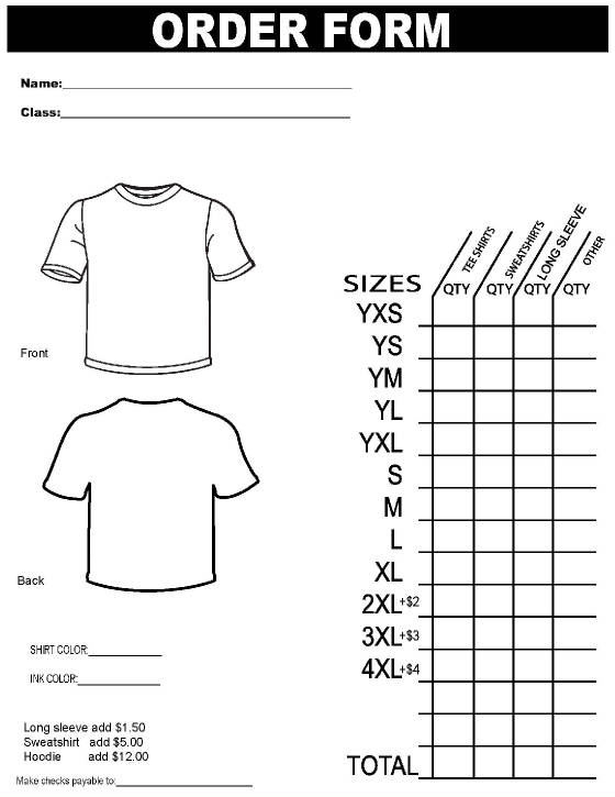 Printable T-Shirt Order Form Template