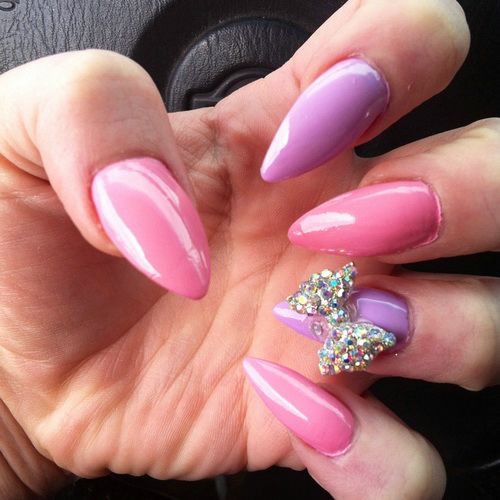 Purple and Pink Stiletto Nails