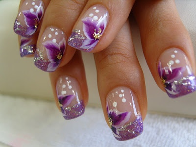 Purple Nail Art Design Flowers