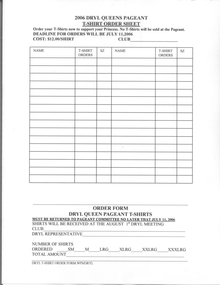 T-Shirt Order Form Template