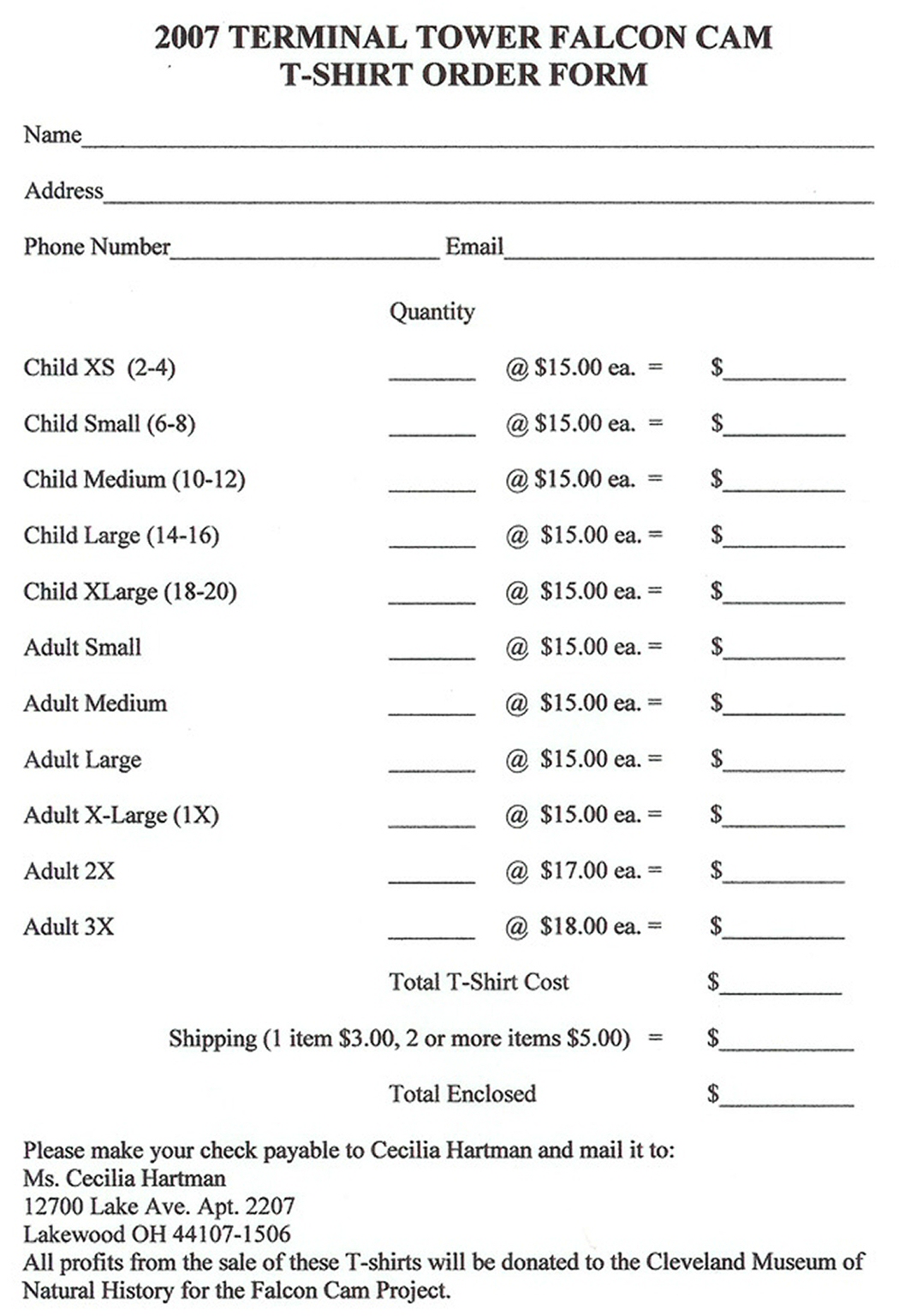 T-Shirt Order Form T-Shirt Order Form