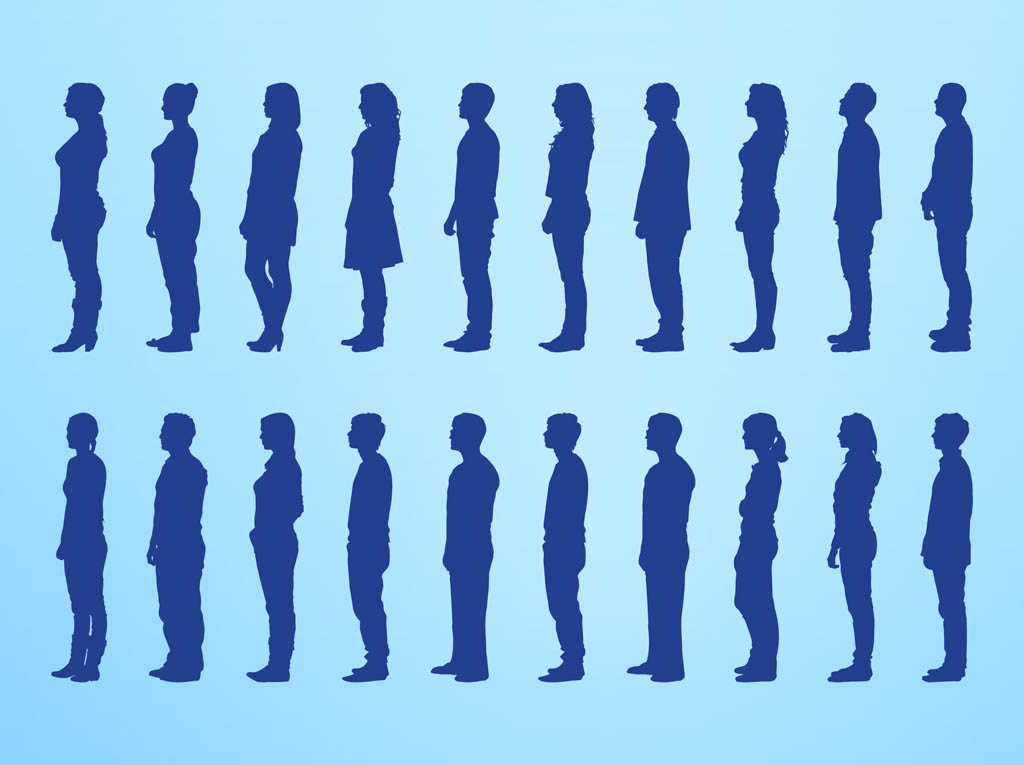 16 Standing People Silhouettes Vector Images