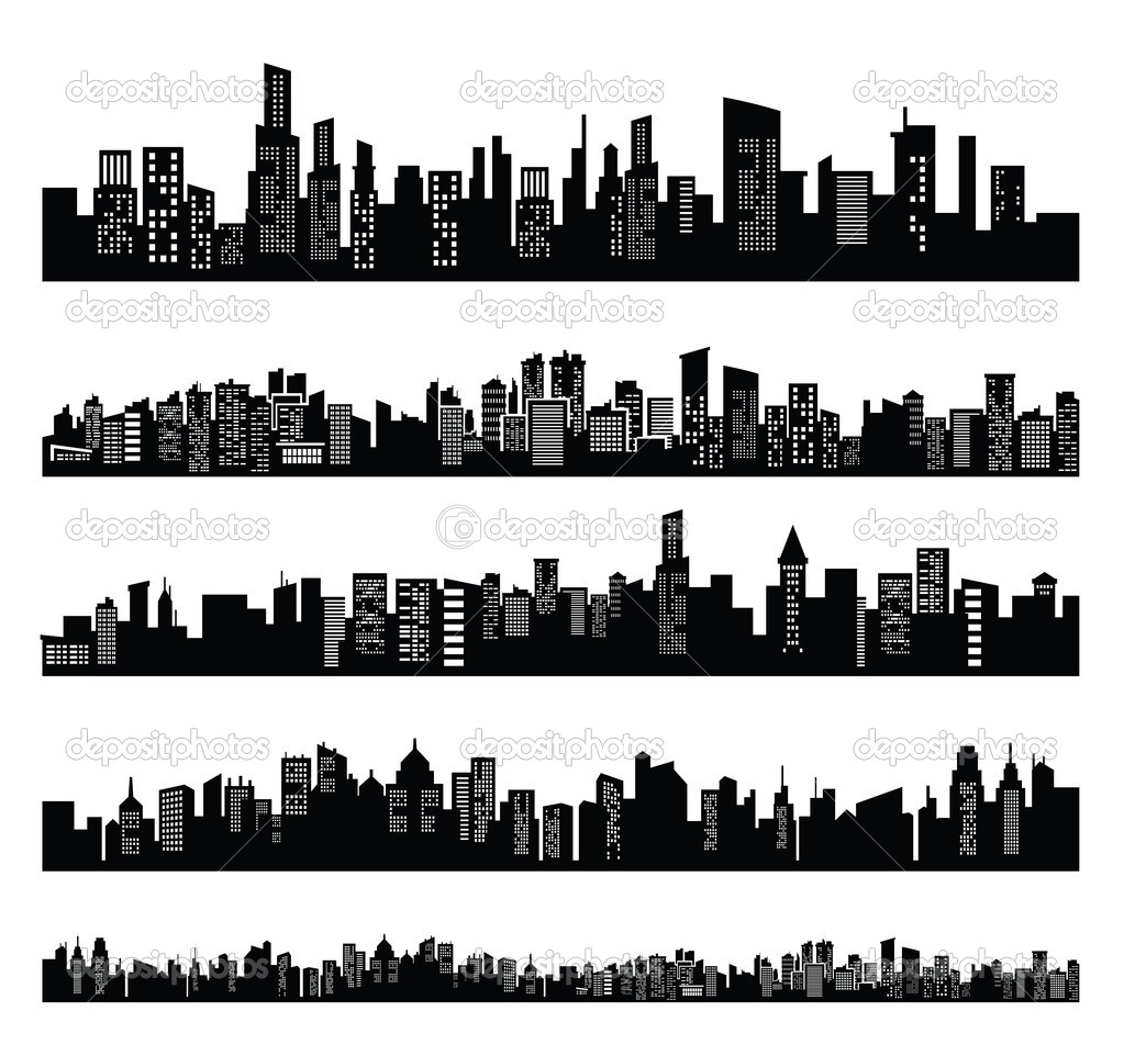 Black and White City Building Vector