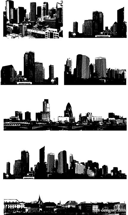 Black and White City Building Vector