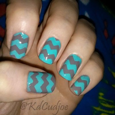 Blue and Grey Chevron Nails