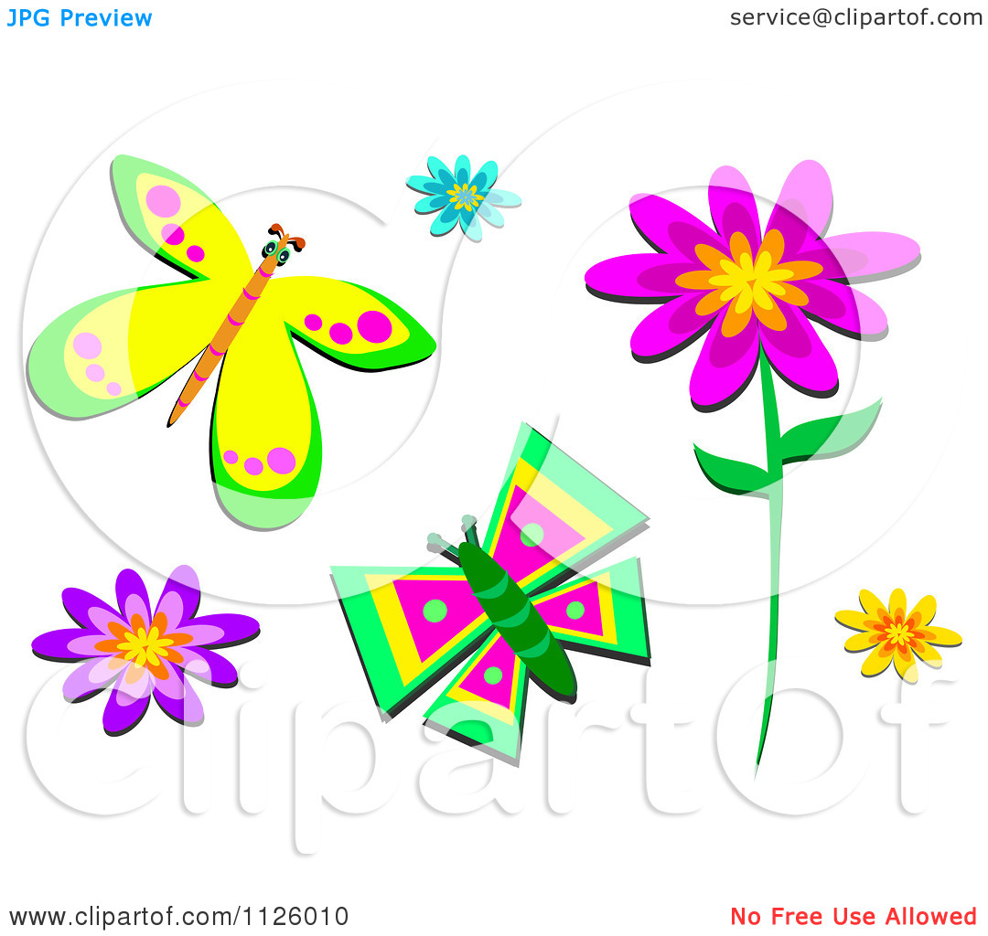 Cartoon Butterfly and Flower Clip Art