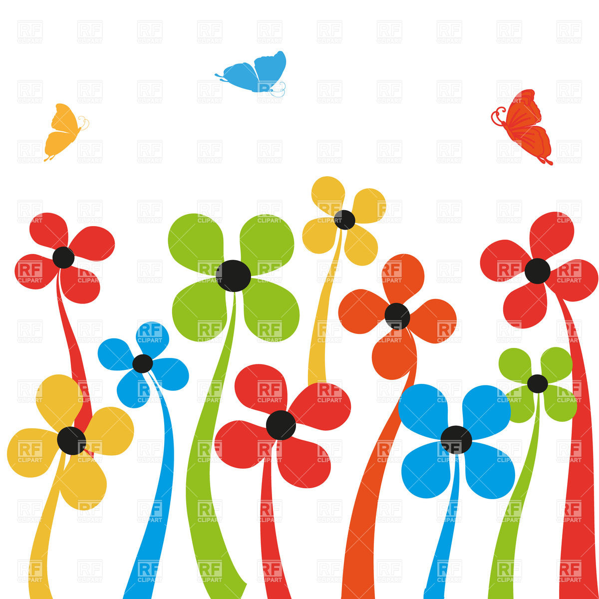 Cartoon Flowers and Butterflies