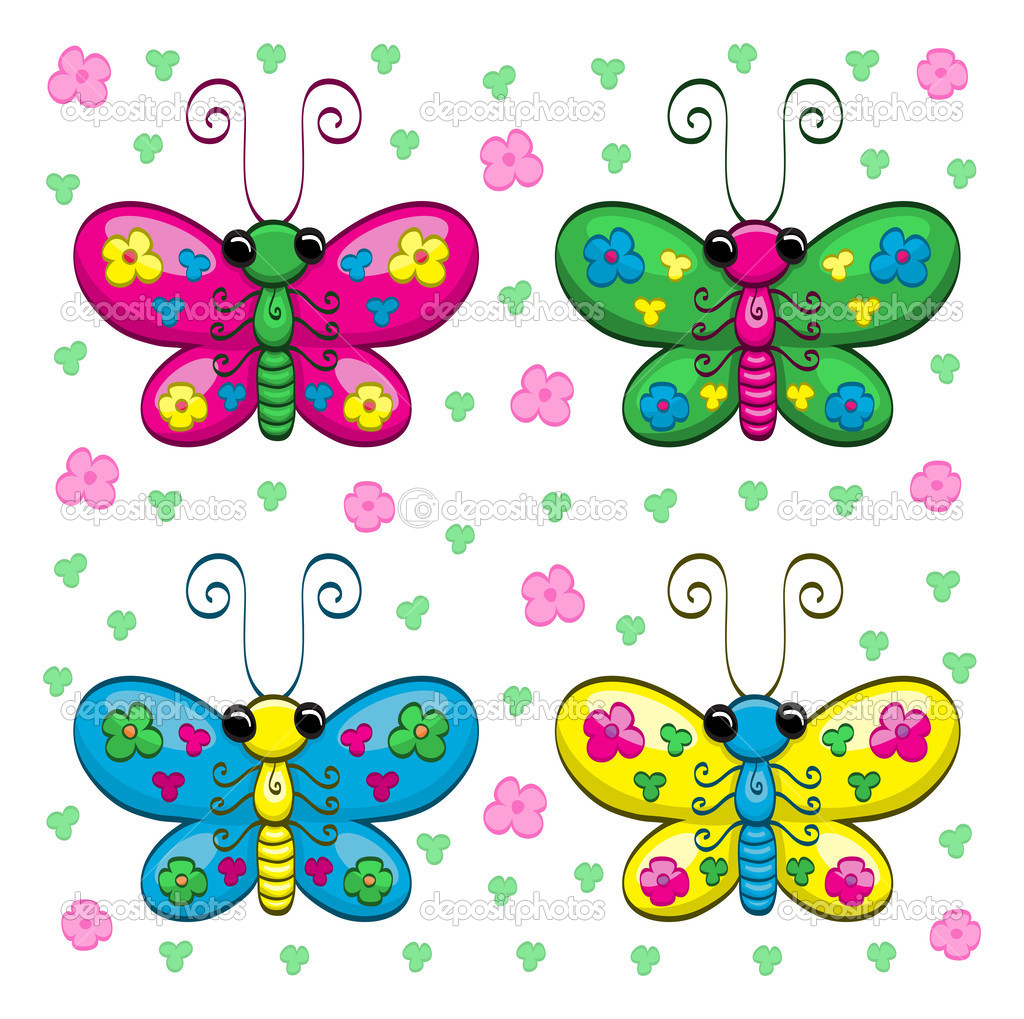 Cartoon Flowers and Butterflies