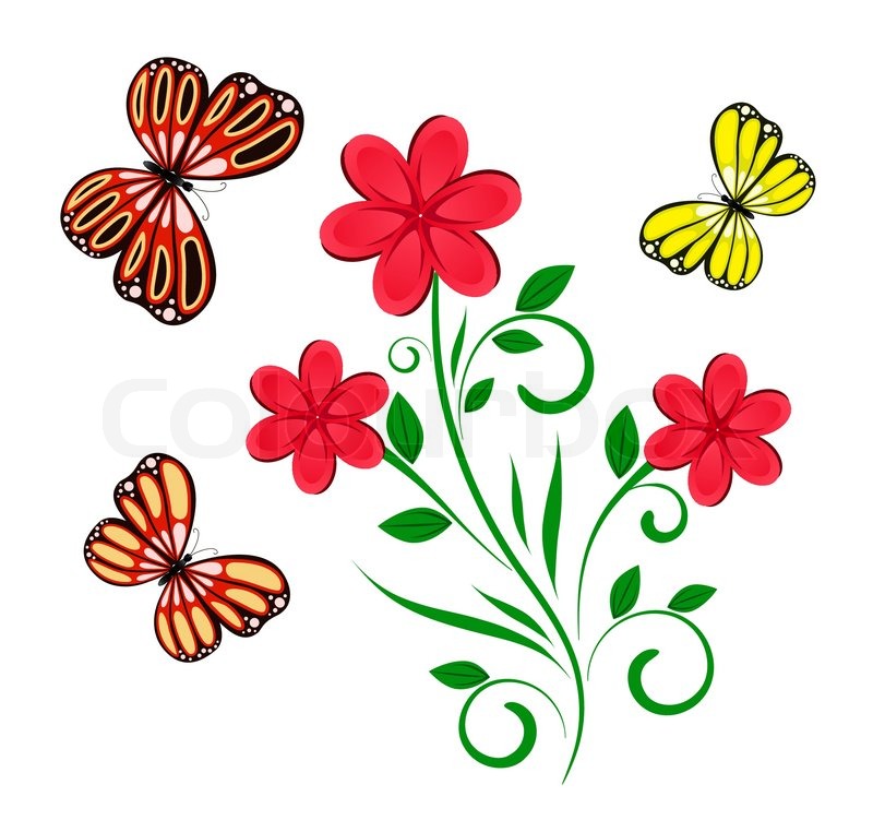 Cartoon Flowers and Butterflies