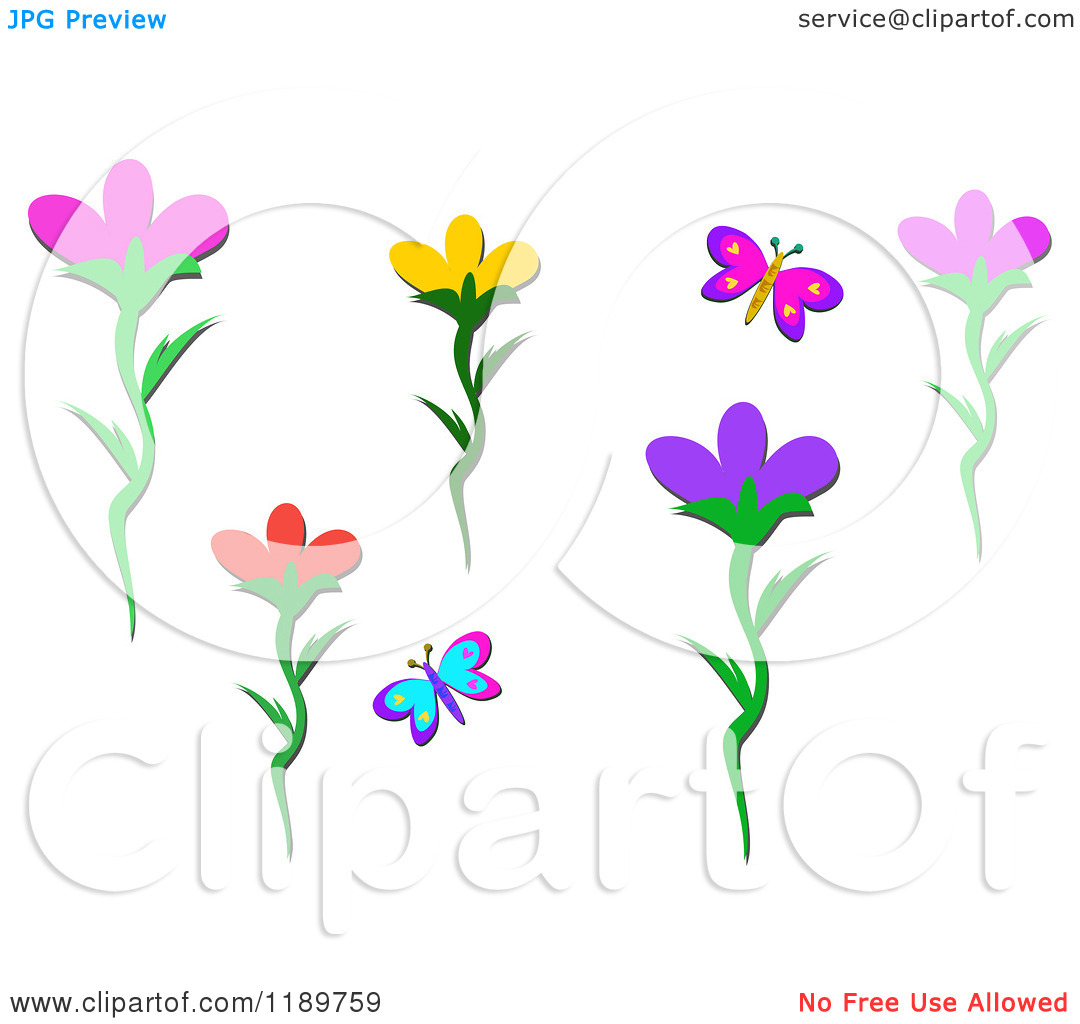 Cartoon Flowers and Butterfly