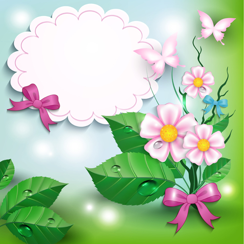 Cartoon Flowers and Butterfly