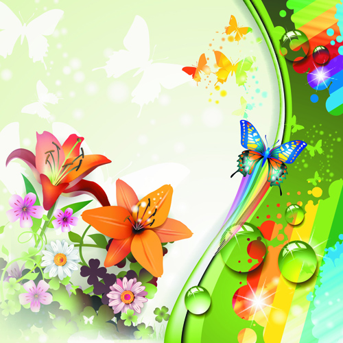 Colorful Butterfly and Flowers