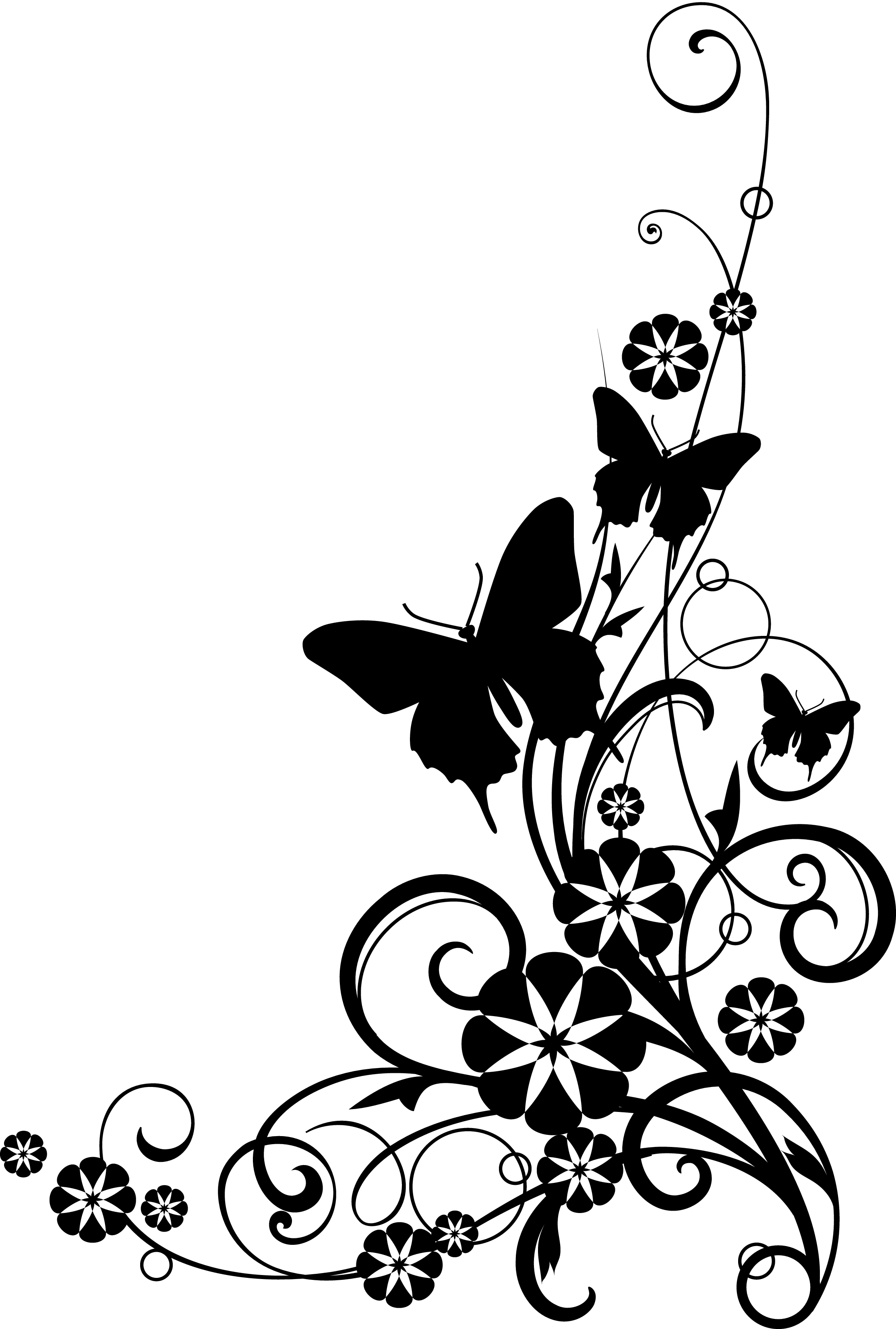 Flower Clip Art Black and White Butterfly