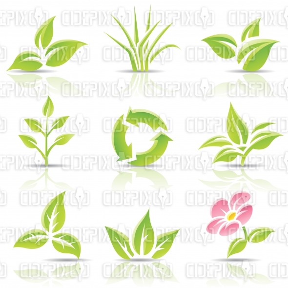 Flower Logo with Leaf and Grass