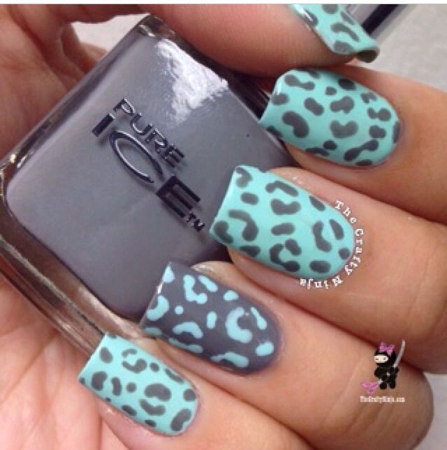 Grey Leopard Print Nail Design