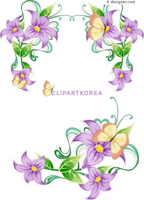 Purple Butterfly and Flower Border