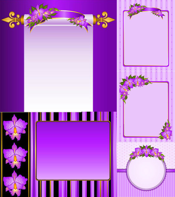 Purple Flower Borders and Frames Vector