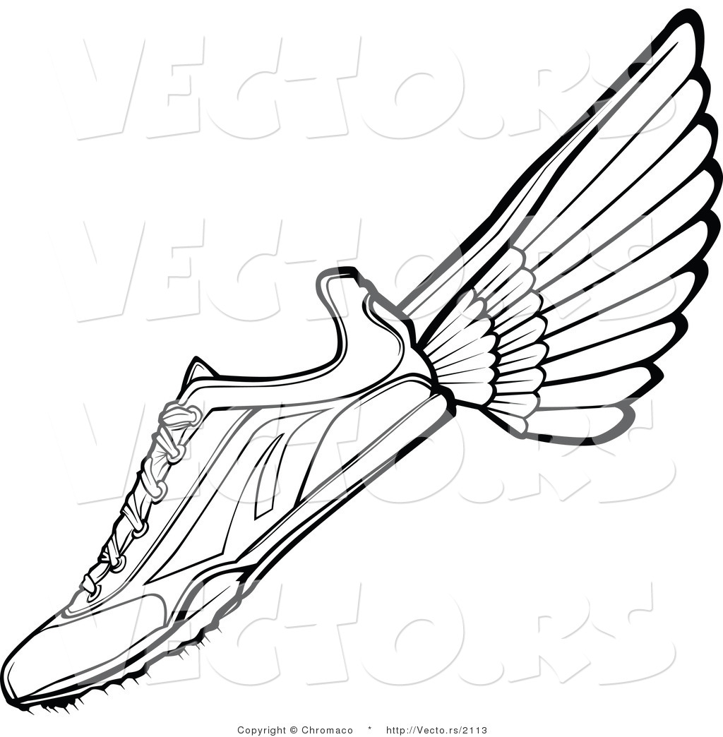 Running Shoe with Wings Drawing Running Shoe with Wings Drawing