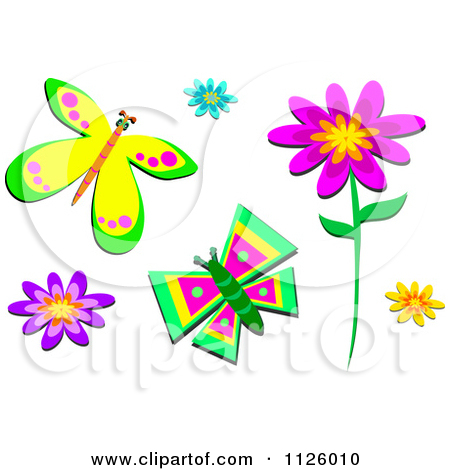 Small Cartoon Flowers and Butterflies