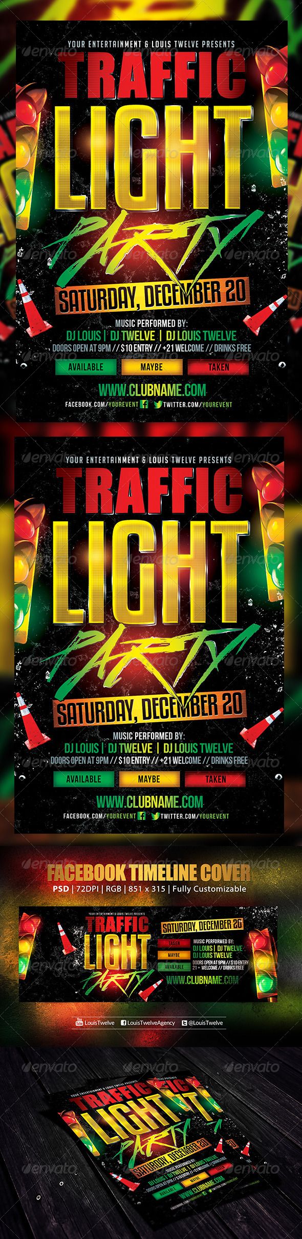 Traffic Light Party Flyer Template