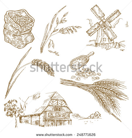 Windmill with Farm House Drawn