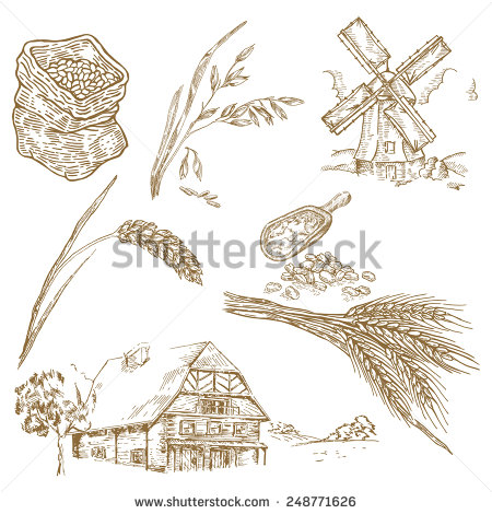 Windmill with Farm House Drawn Windmill with Farm House Drawn