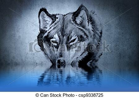 Wolf Water Reflection