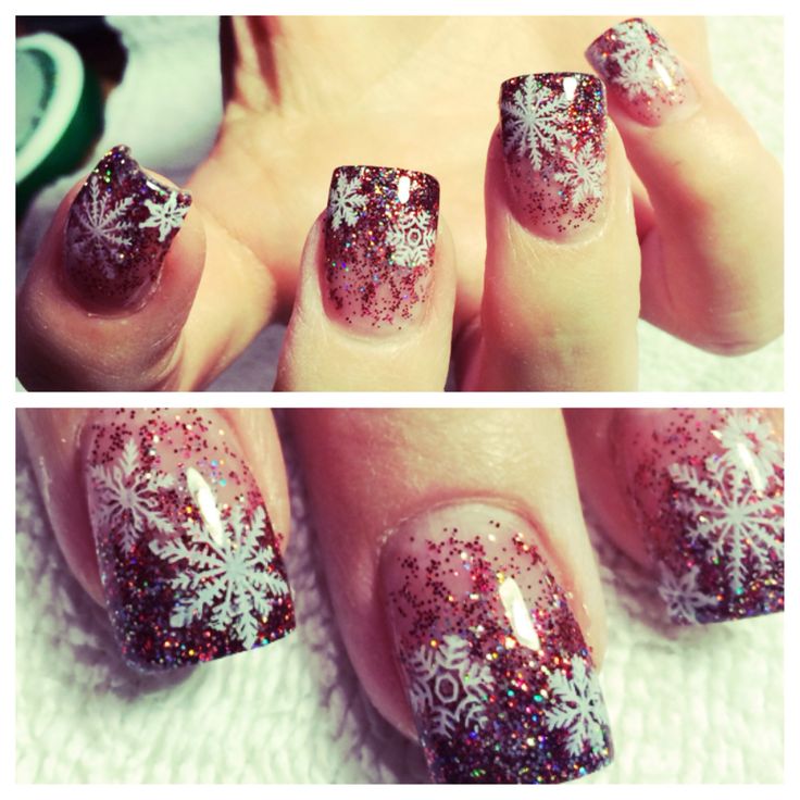 Acrylic Nails with Snow Flakes