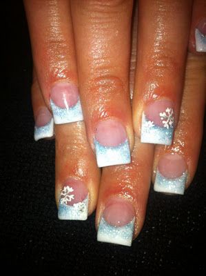 Acrylic Nails with Snow Flakes