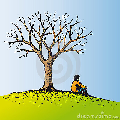 Cartoon Man Sitting Under Tree