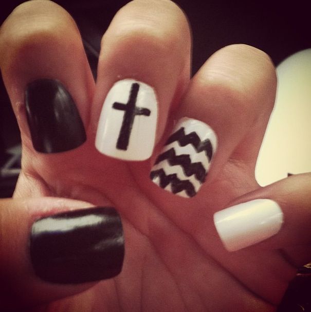 Chevron Nail Designs with Cross