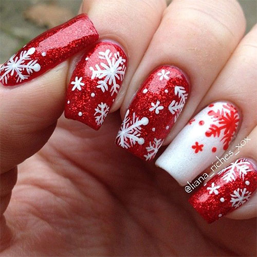 Christmas Snowflake Acrylic Nail Art