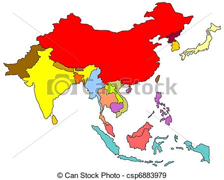 East and Southeast Asia Map Colored East and Southeast Asia Map Colored