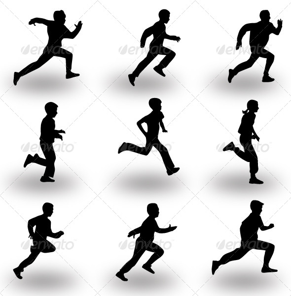 Group Of Runners Silhouette In Road Race